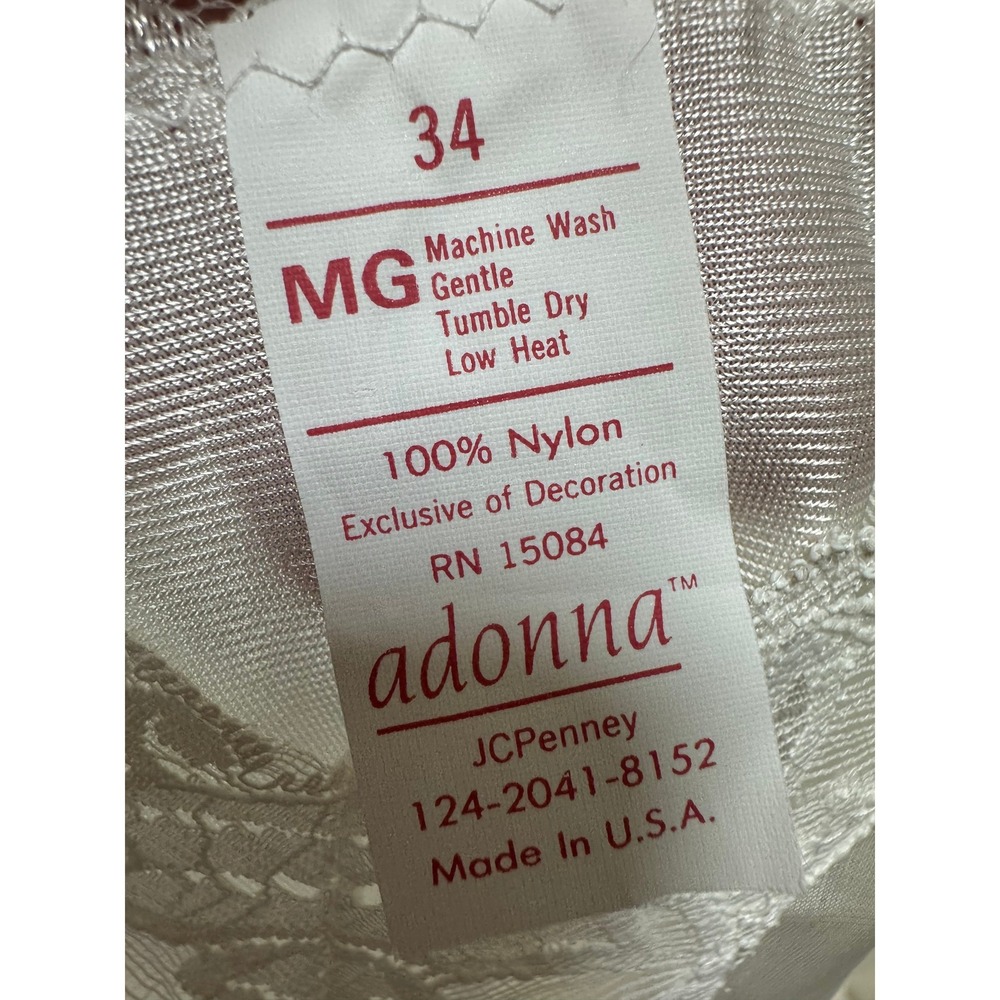 Adonna Full Slip Women 34 White Vintage Lace Trim V-Neck Adjustable‎ Straps 80s - Picture 3 of 8